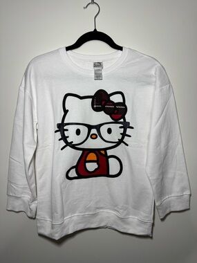 NWOT Girls Hello Kitty Nerd Glasses Geek White Sweatshirt Size Large 10/12